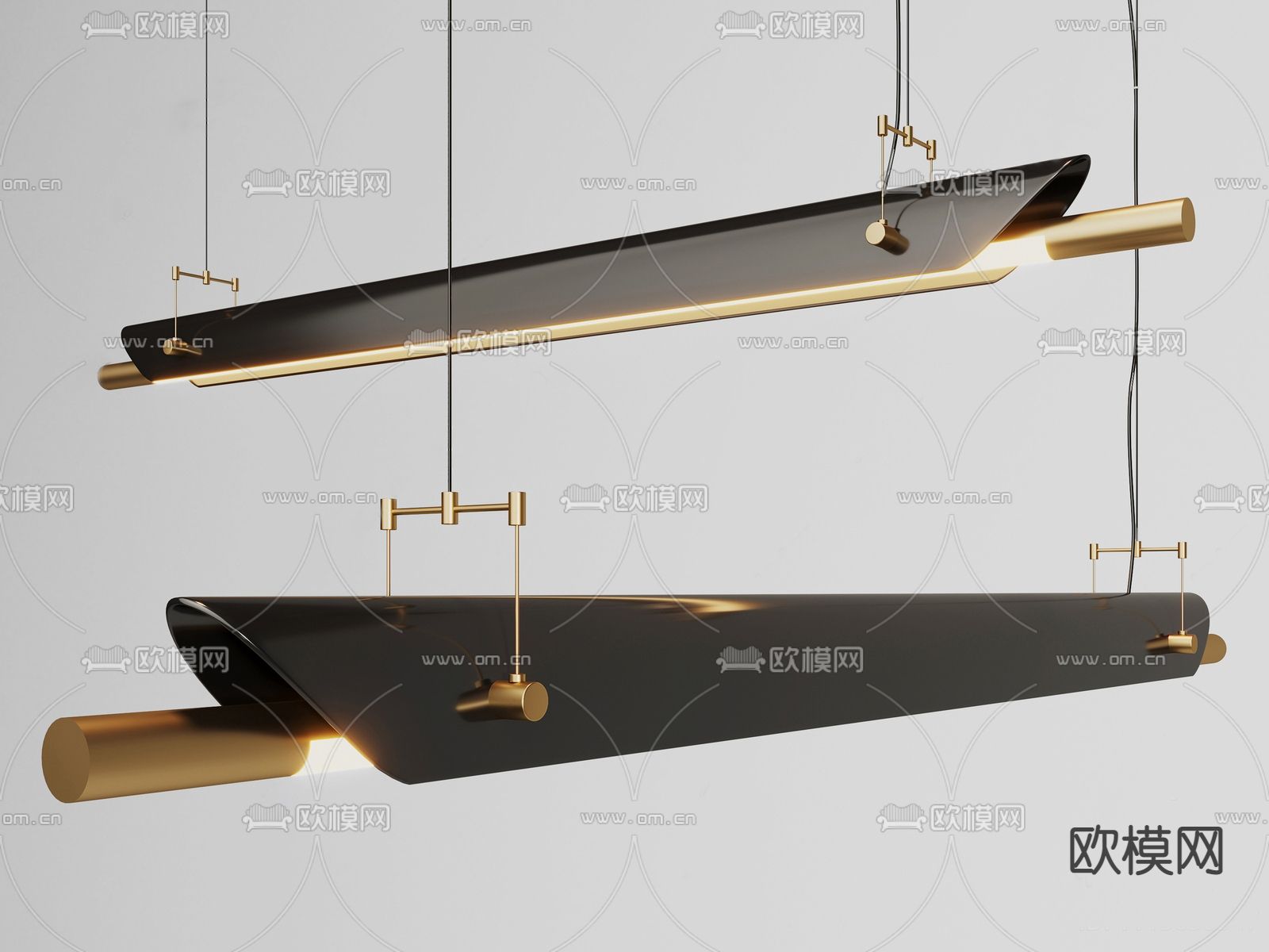 现代金属办公吊灯su模型下载（渲染图1）