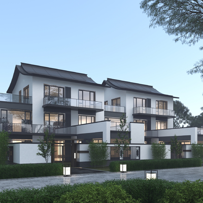 新中式联排别墅外观3d模型