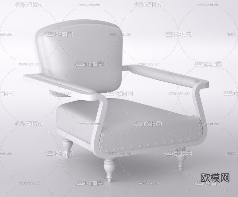 美式简约实木皮革休闲椅免费3d模型下载
