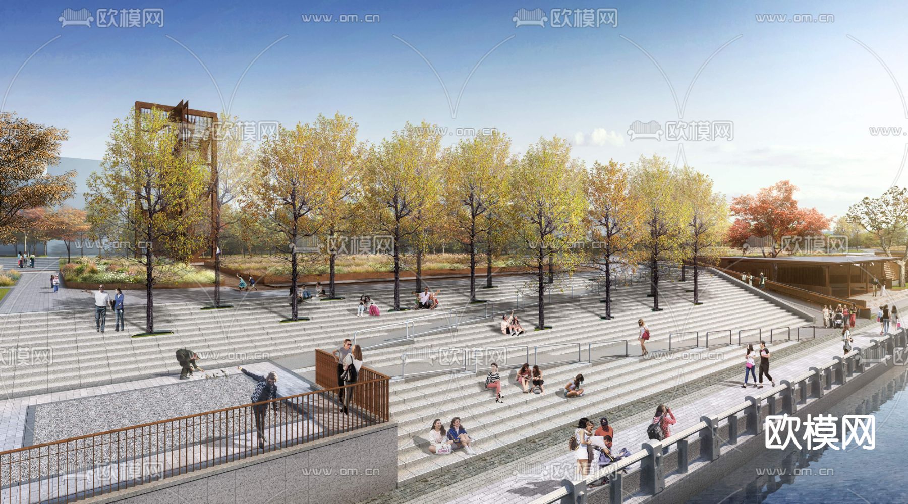 现代广场公园景观psd下载