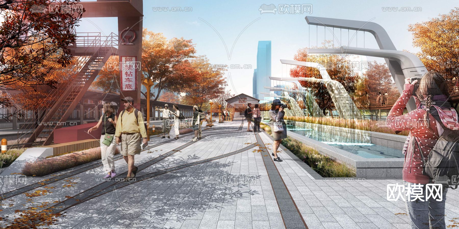 现代广场公园景观psd下载