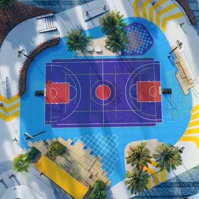 现代篮球场su模型