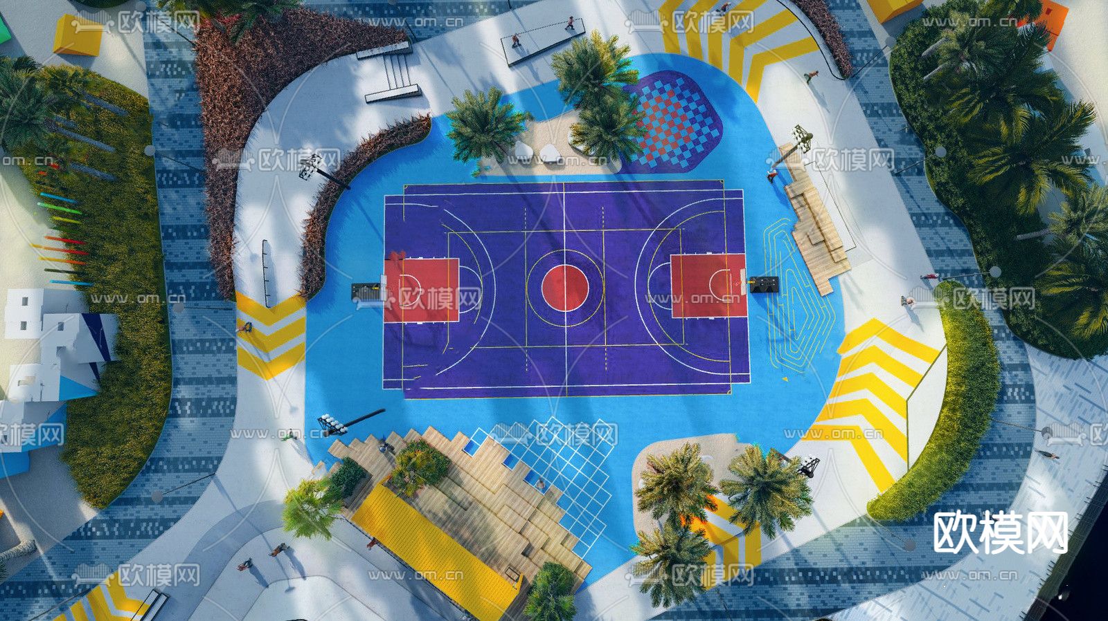 现代篮球场su模型