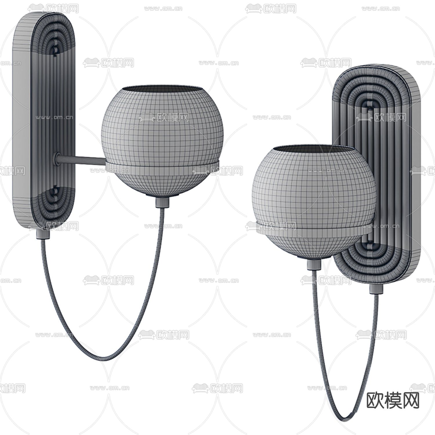 现代中式实木球形壁灯3d模型下载（渲染图3）