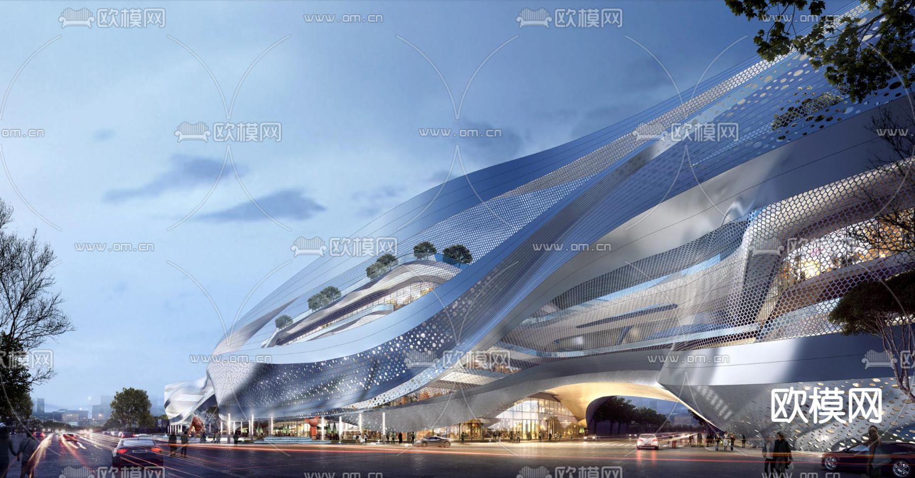 现代商业综合楼鸟瞰su模型下载（渲染图3）