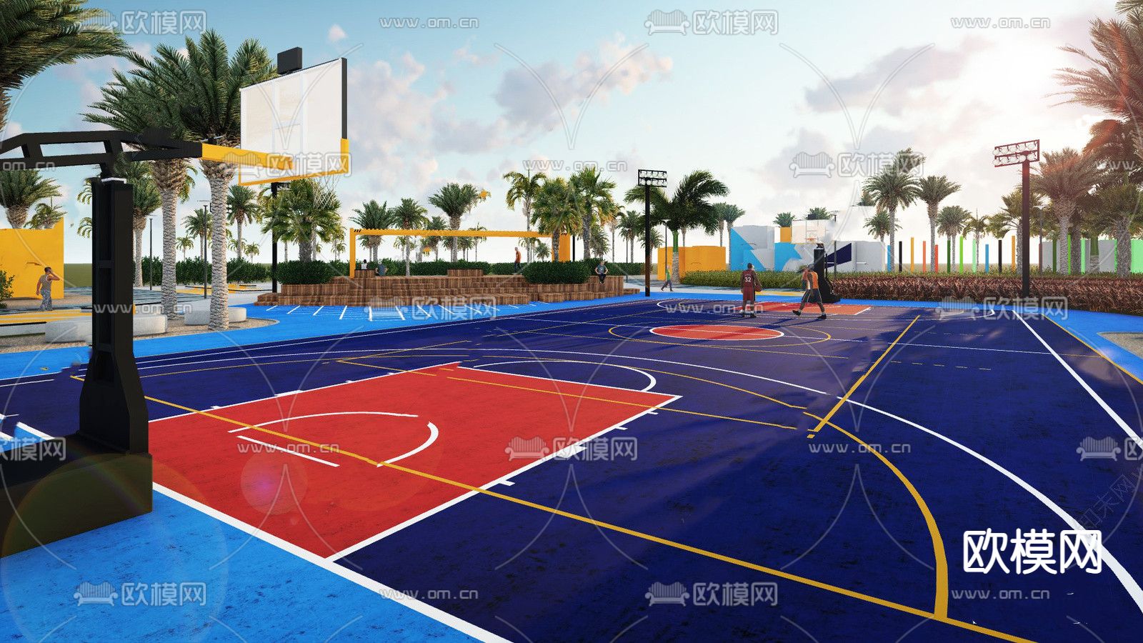 现代篮球场su模型