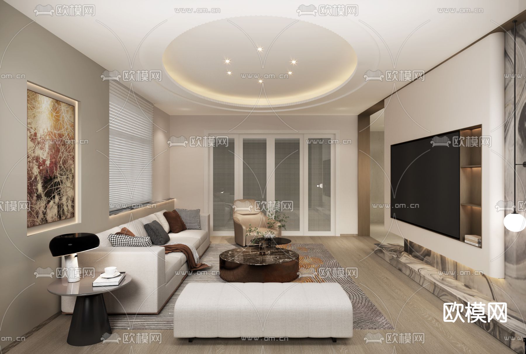 现代轻奢客厅免费3d模型下载_ID12043582_3dmax免费模型-欧模网