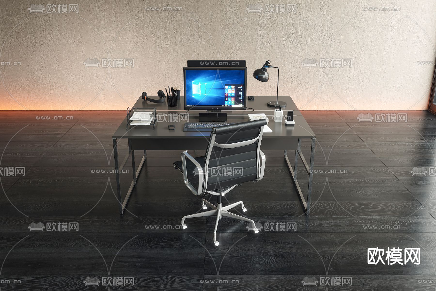 现代办公桌椅组合su模型