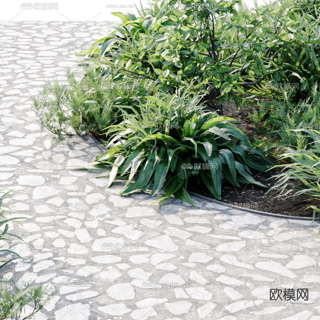 现代庭院花园草坪石路小品3d模型下载（渲染图3）