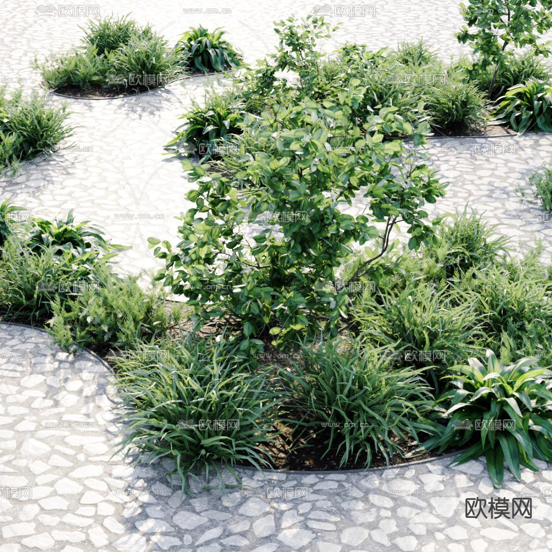 现代庭院花园草坪石路小品3d模型下载（渲染图2）
