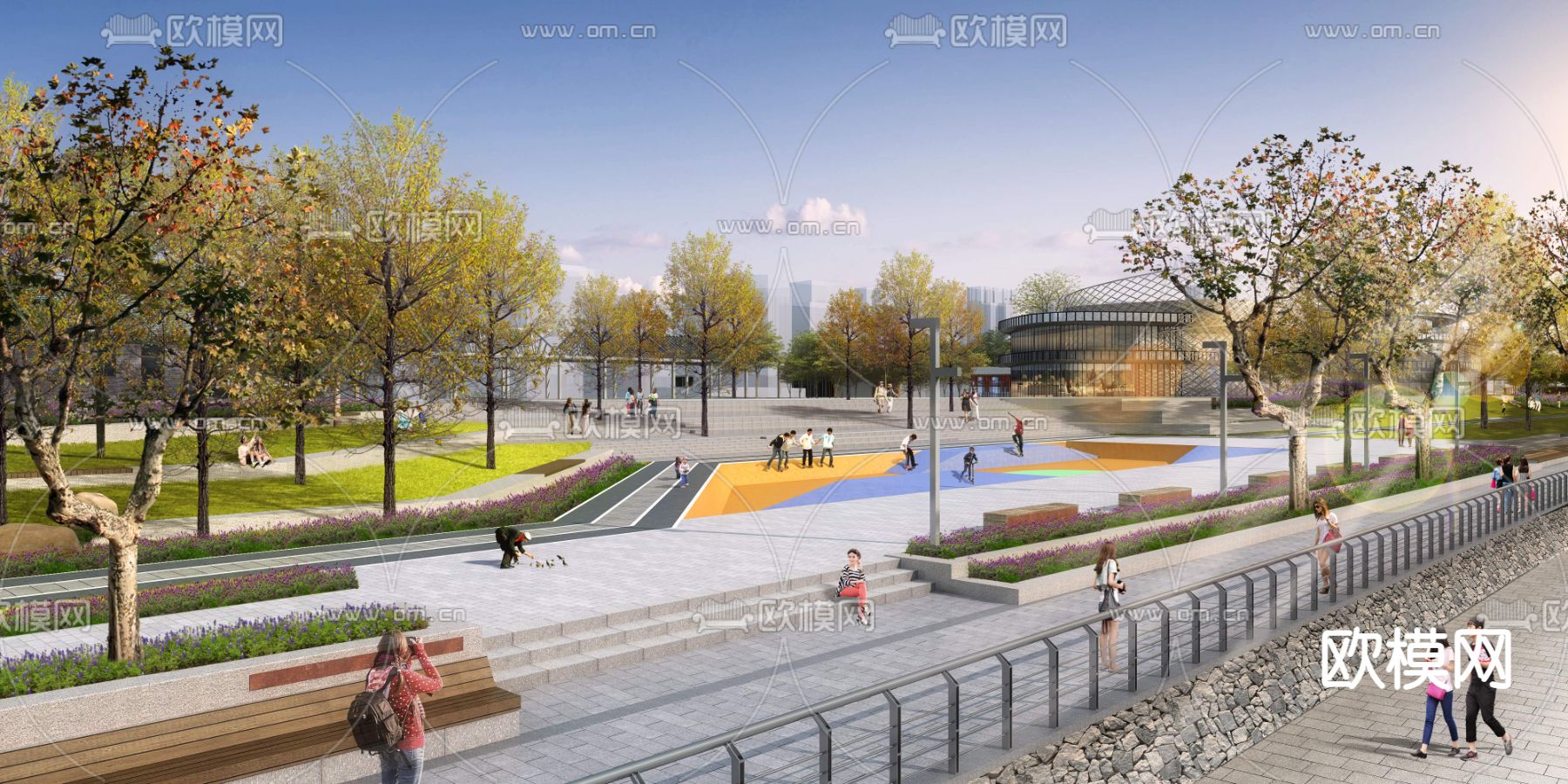 现代公园景观psd下载_ID12046847_3dmax免费模型-欧模网