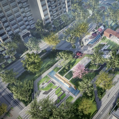  现代小区住宅鸟瞰su模型 