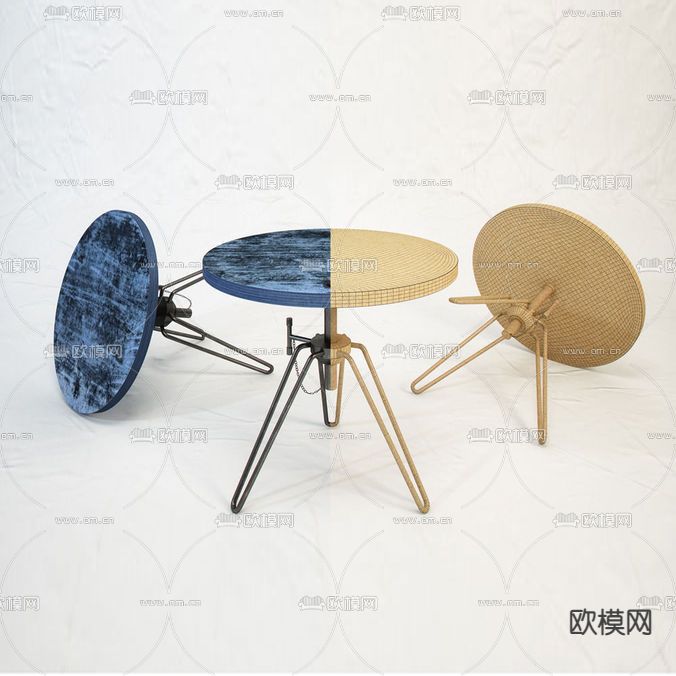 工业风做旧金属实木圆形边几免费3d模型
