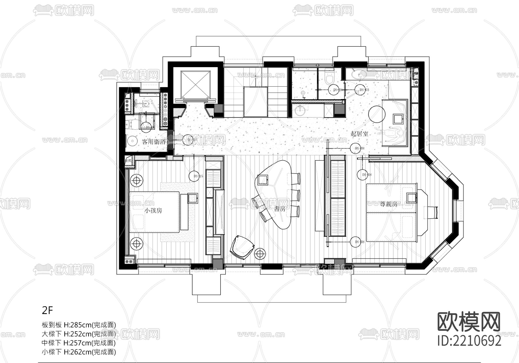 265户型别墅样板间cad施工图下载（渲染图10）