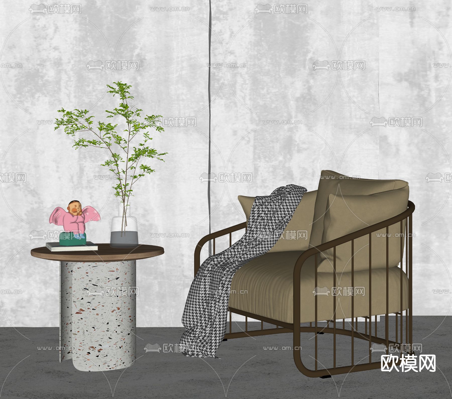 现代轻奢休闲椅su模型下载（渲染图2）