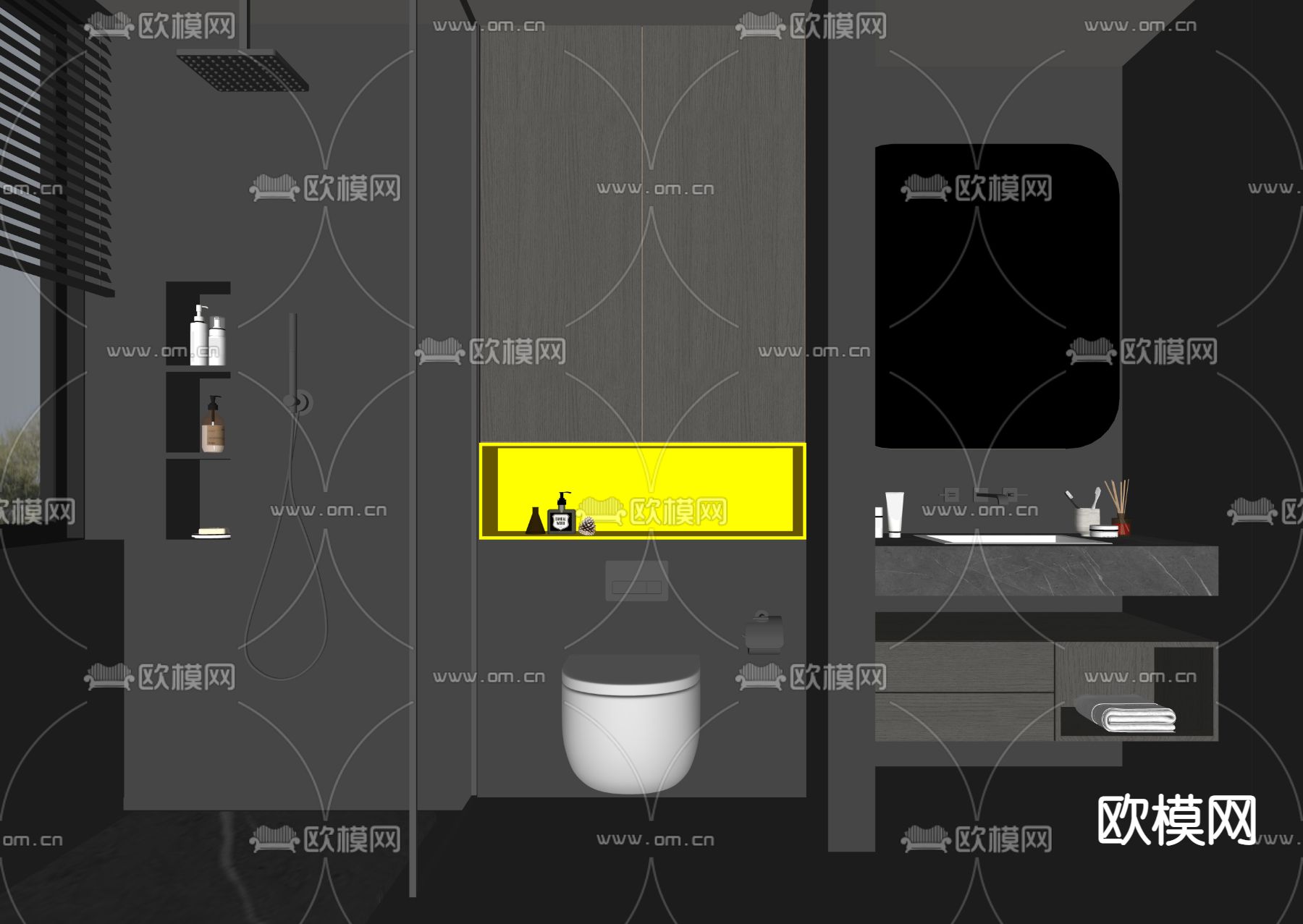 现代高级灰浴室卫生间su模型下载（渲染图2）