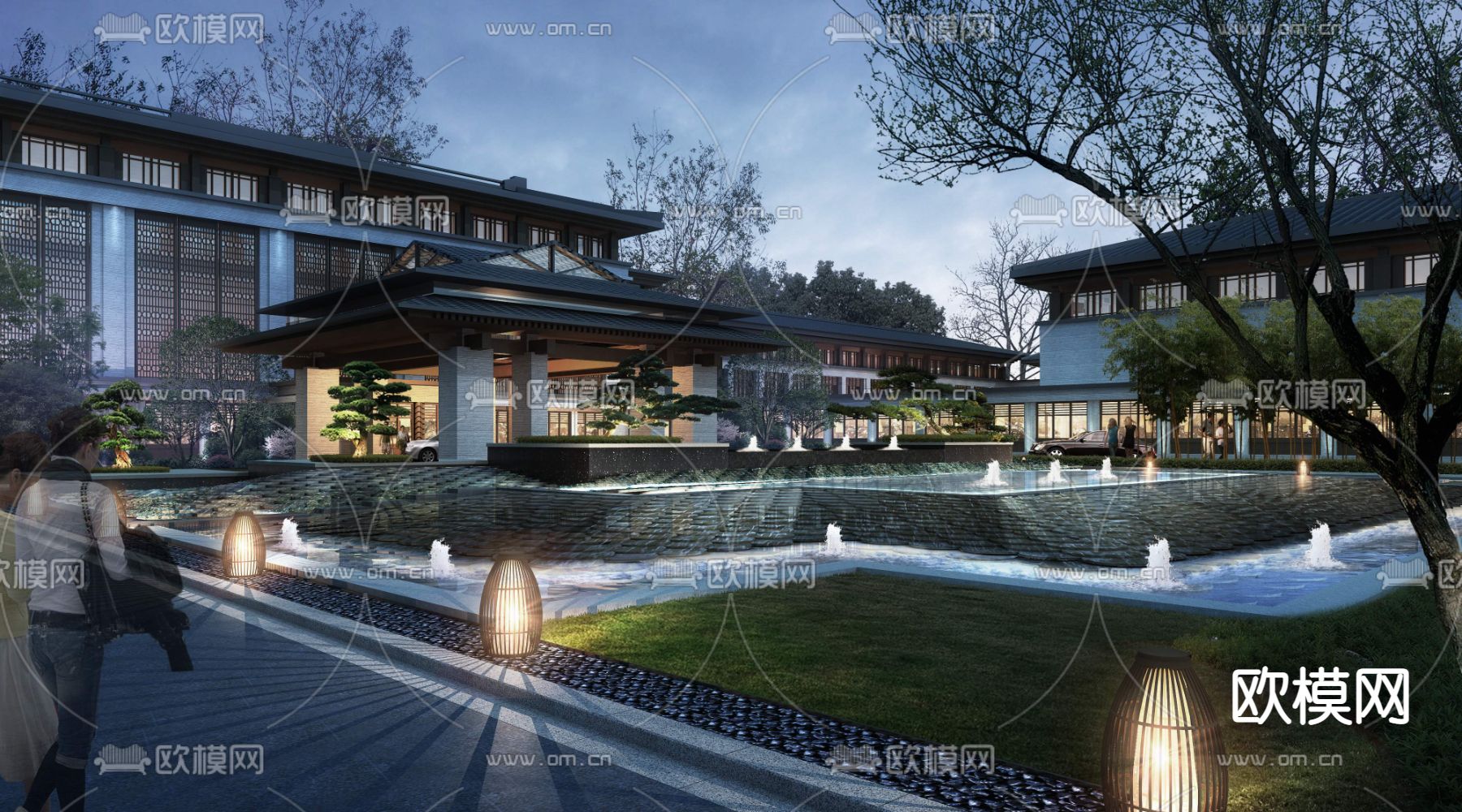 新中式住宅建筑外观景观psd下载