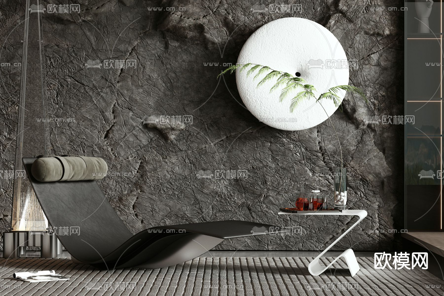 侘寂高级黑躺椅3d模型下载