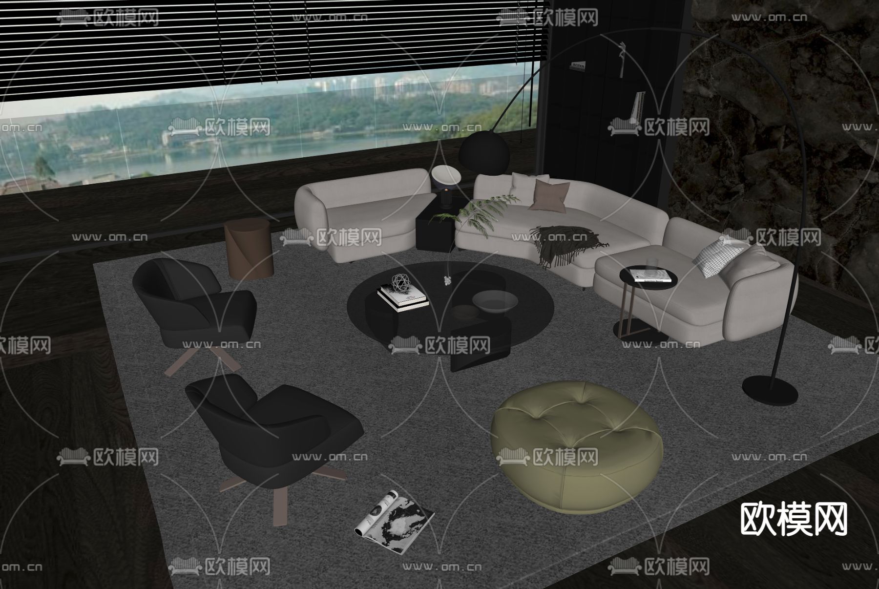 现代转角组合沙发su模型下载（渲染图2）