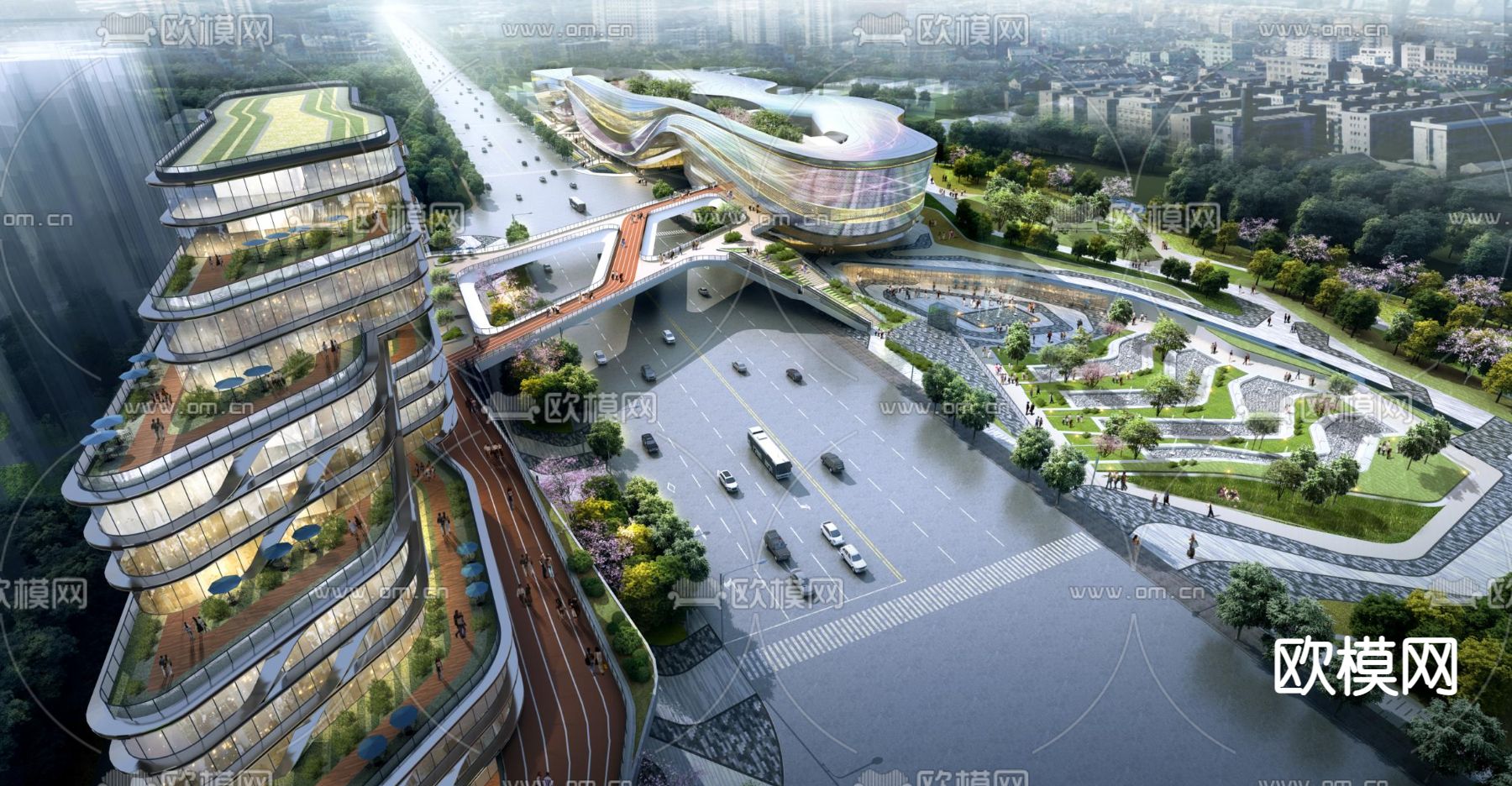 现代商业综合楼鸟瞰su模型下载（渲染图4）