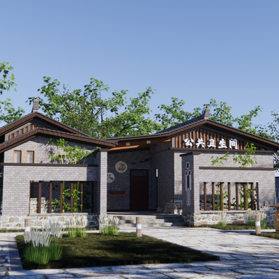  新中式公共厕所su模型 