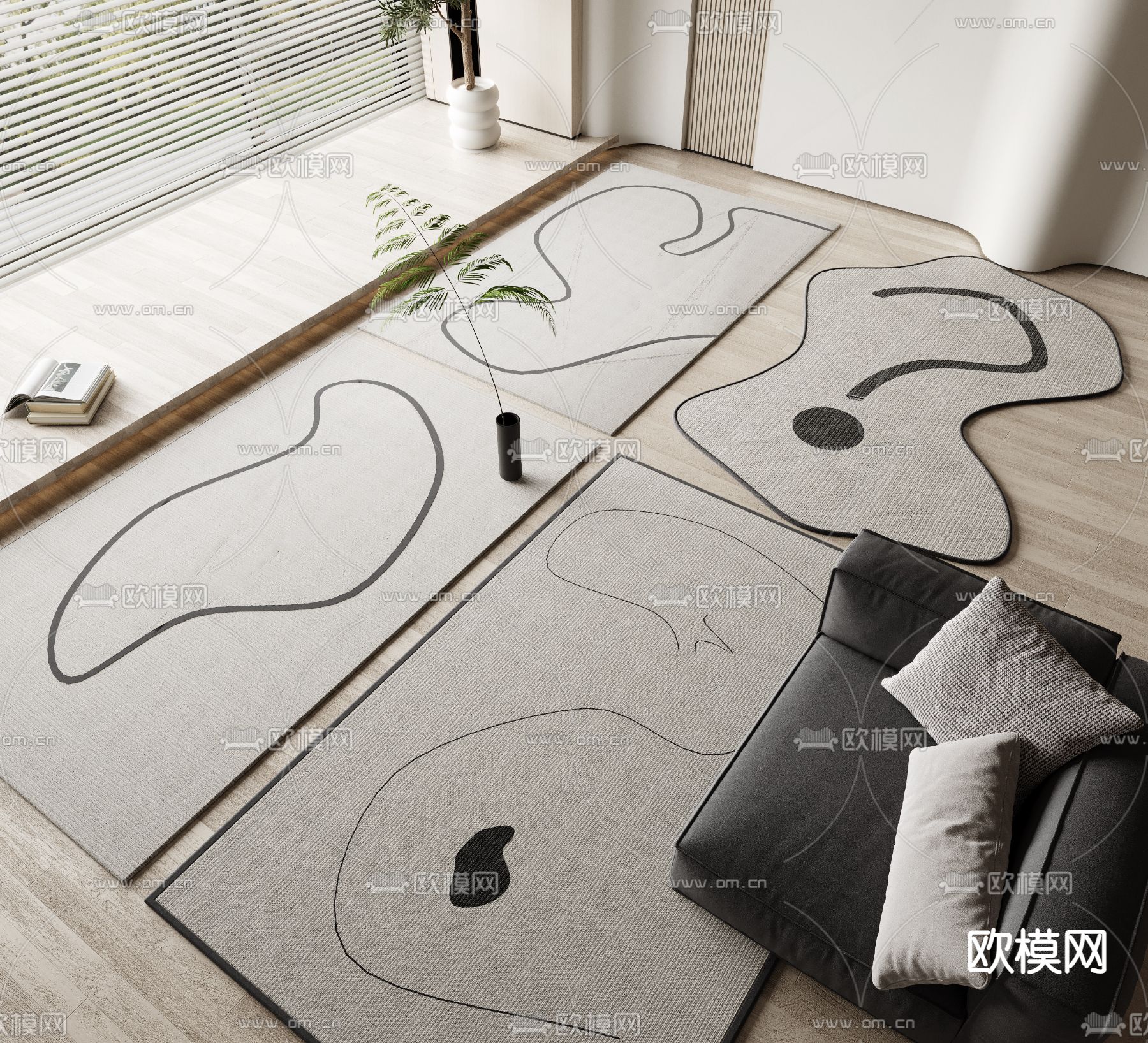 侘寂风创意抽象异形地毯3d模型下载_ID12045218_3dmax免费模型-欧模网
