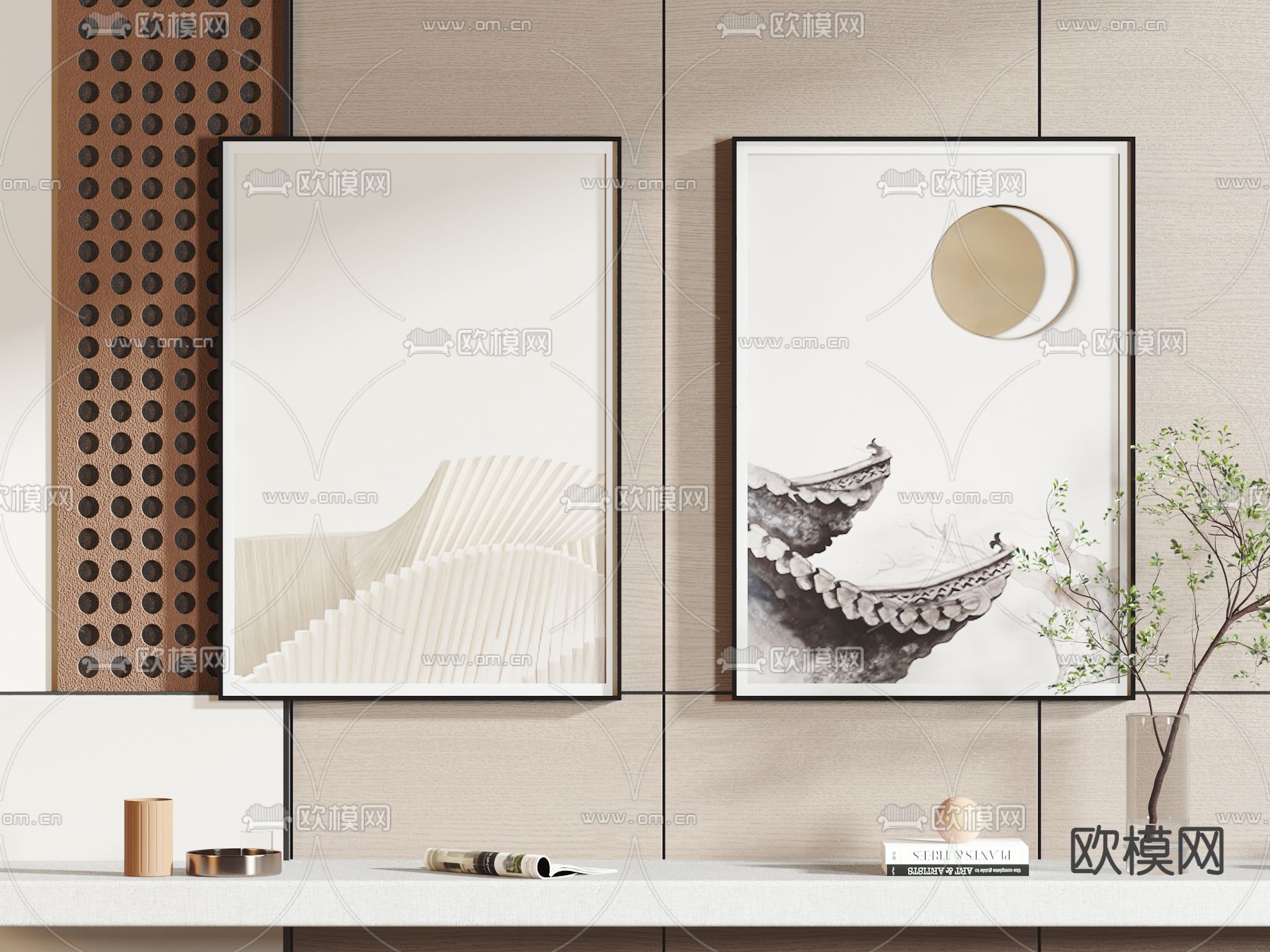 新中式禅意屋檐装饰画3d模型下载_ID12048070_3dmax免费模型-欧模网