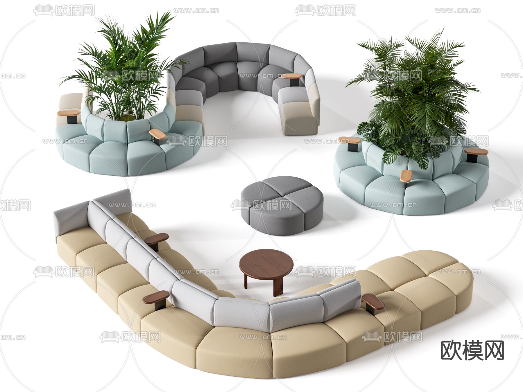 Derlot现代弧形圆形树池办公沙发3d模型下载（渲染图2）