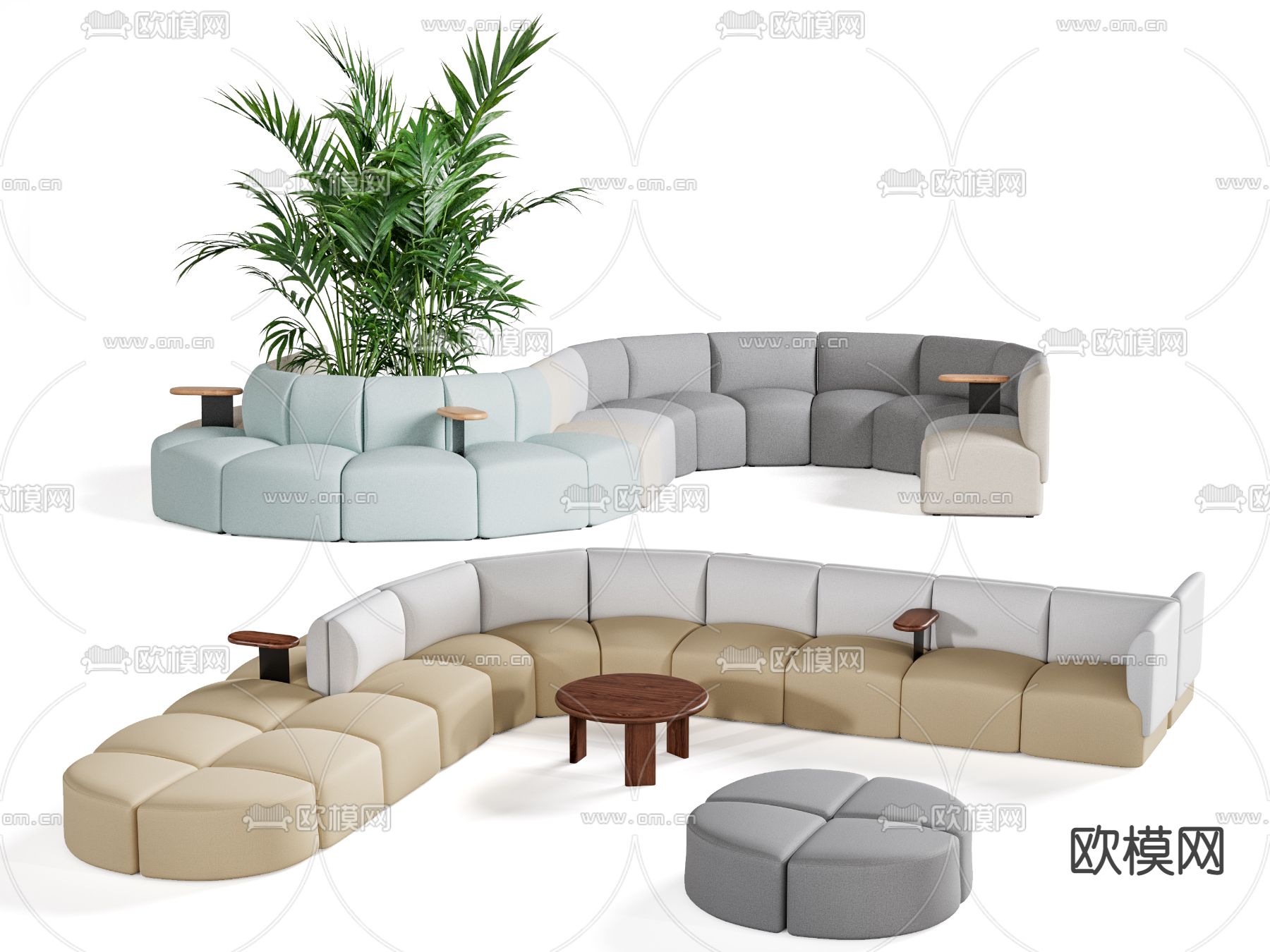 Derlot现代弧形圆形树池办公沙发3d模型下载（渲染图1）