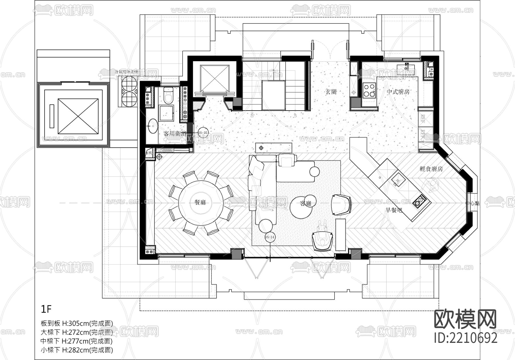 265户型别墅样板间cad施工图下载（渲染图7）