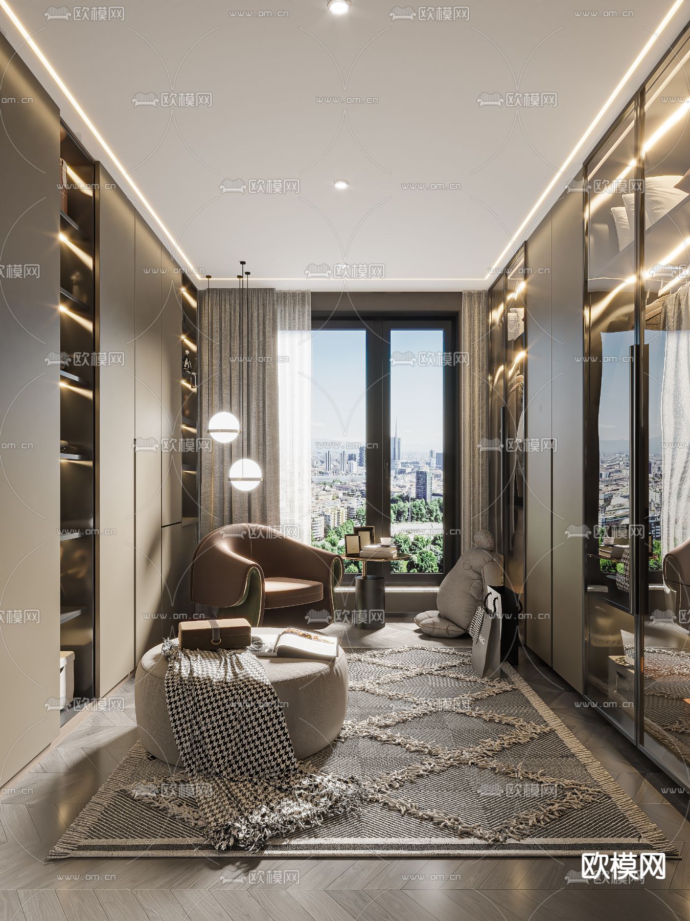 现代轻奢衣帽间3d模型下载