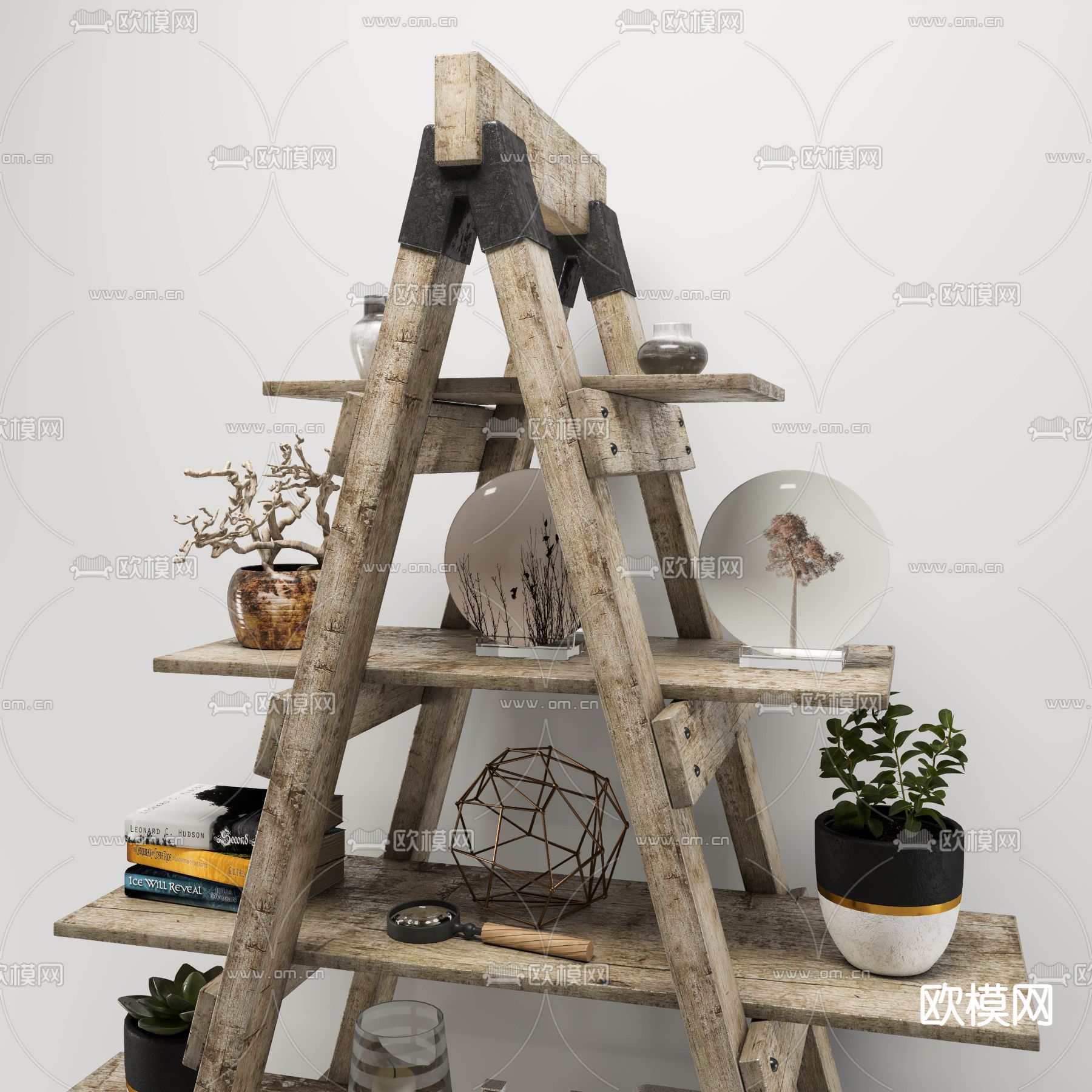 北欧风实木装饰架3d模型下载（渲染图2）