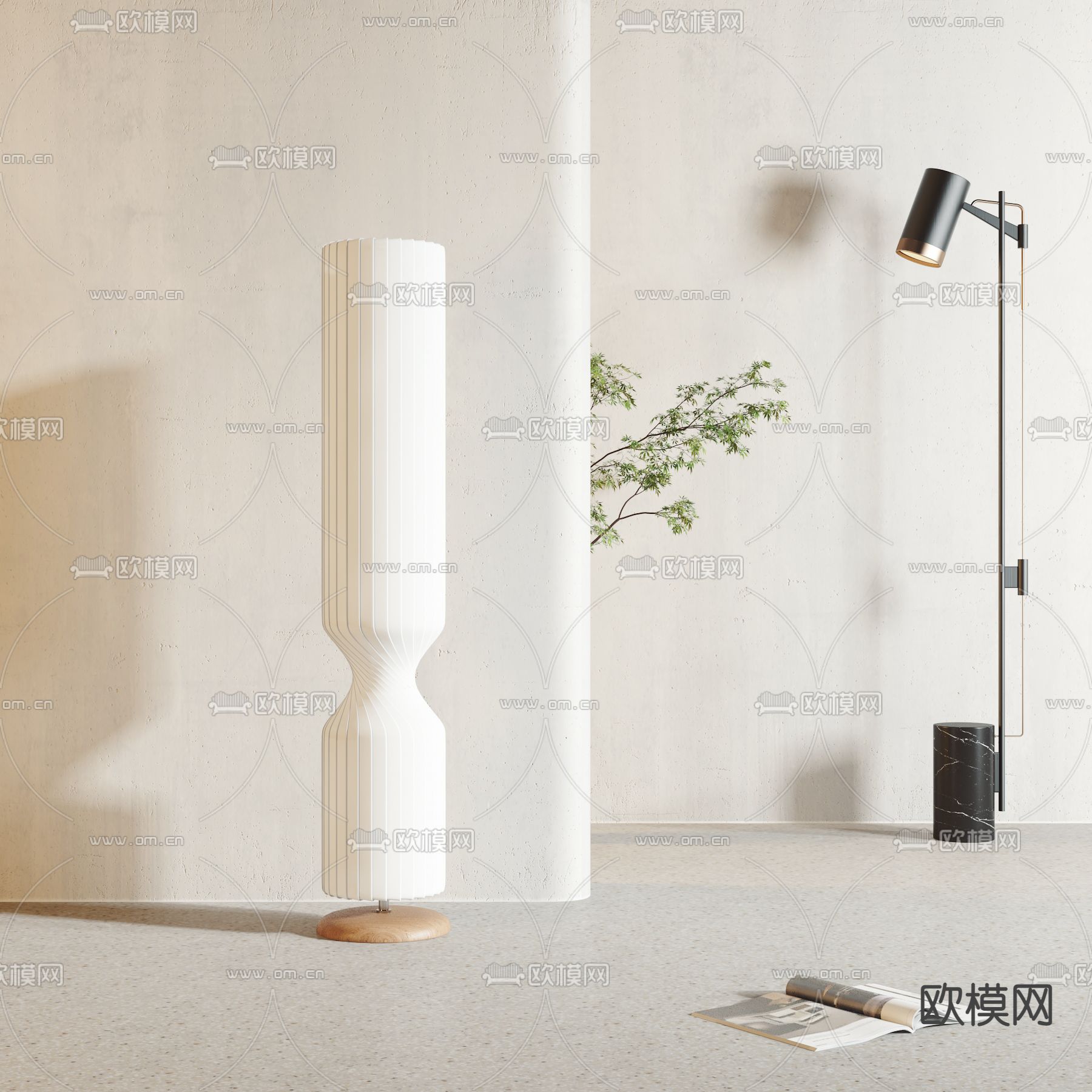 现代白色圆柱落地灯3d模型下载_ID12046115_3dmax免费模型-欧模网