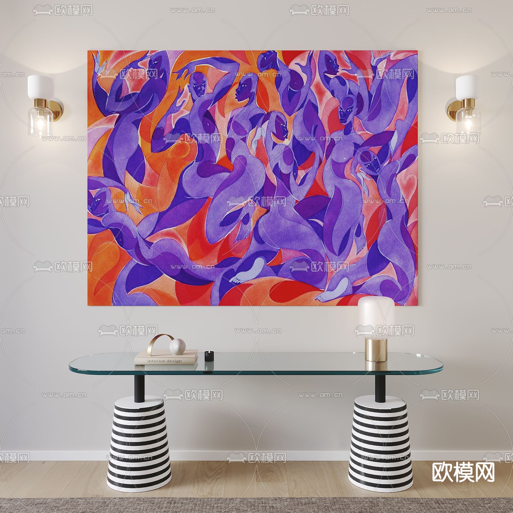 孟菲斯风抽象装饰画su模型下载（渲染图1）