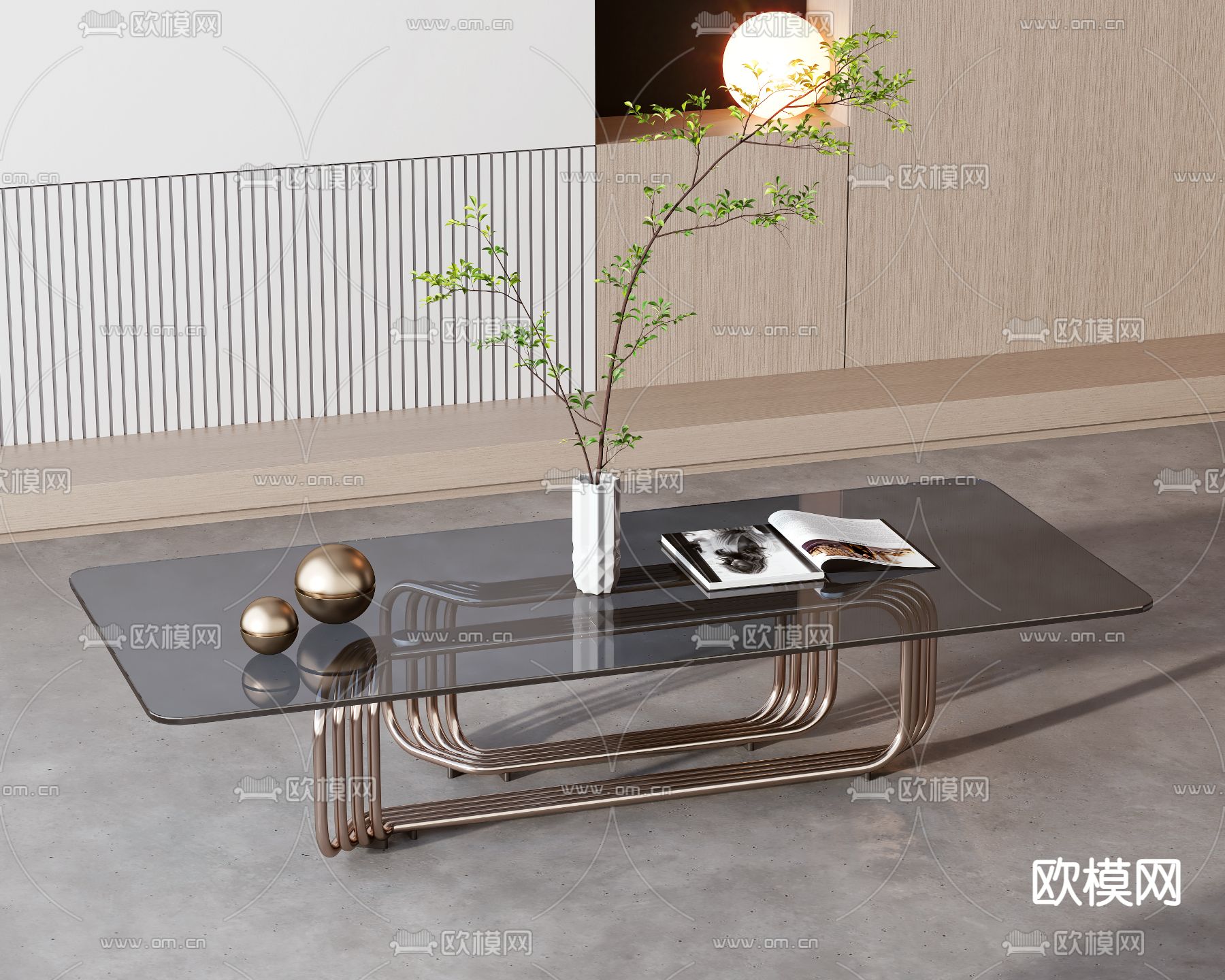 现代轻奢金属玻璃茶几3d模型下载（渲染图3）