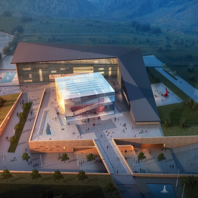  现代博物馆展览馆鸟瞰su模型 