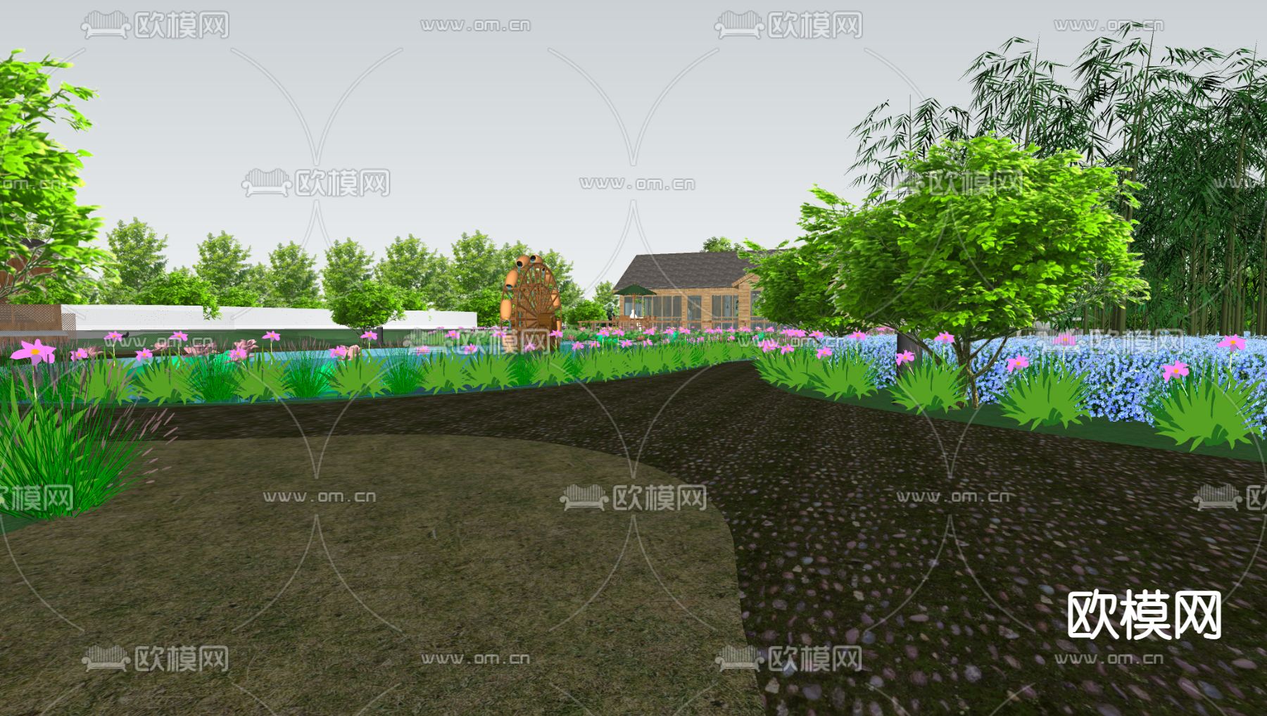 中式乡村民俗公园景观su模型下载