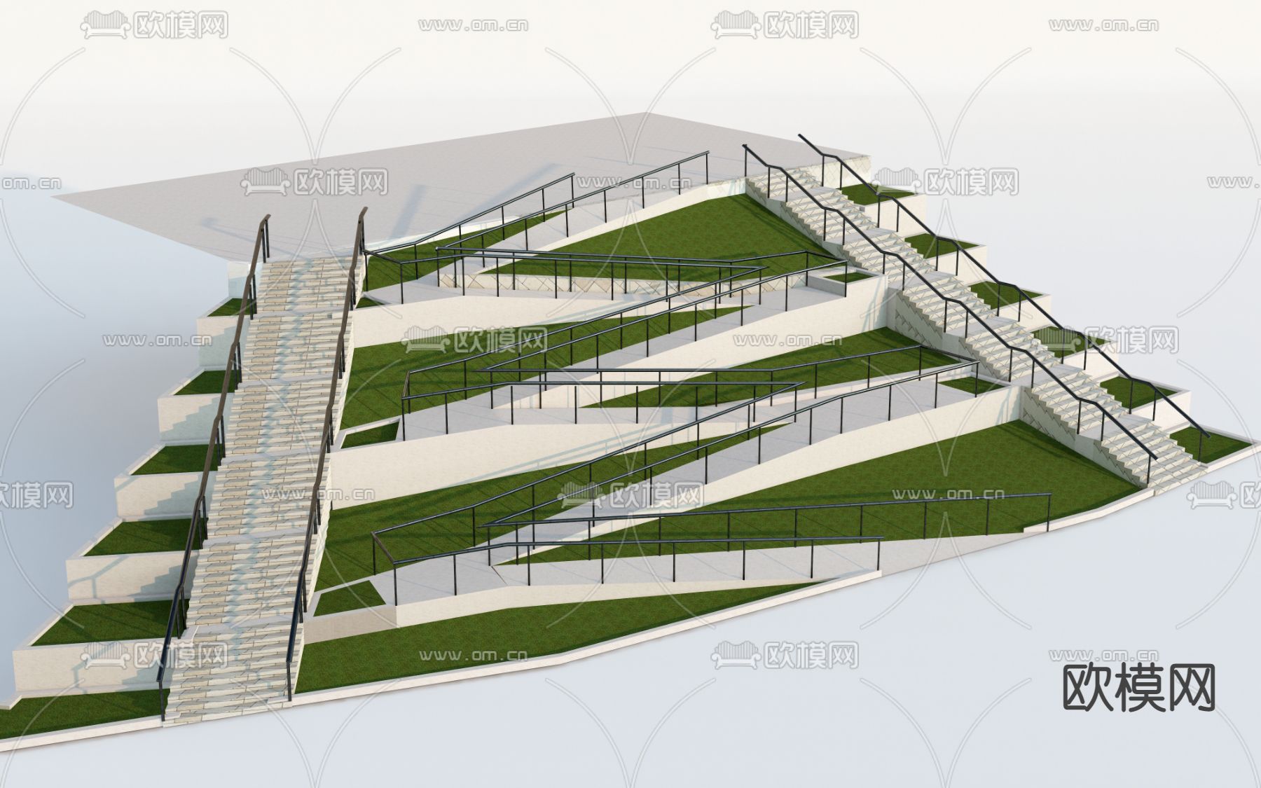 现代山地公园台阶su模型下载_ID12049602_sketchup模型下载-欧模网
