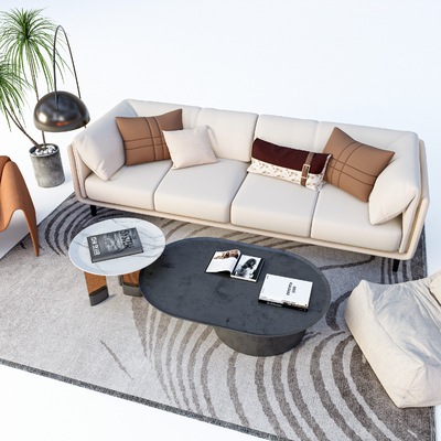  现代布艺组合沙发su模型 