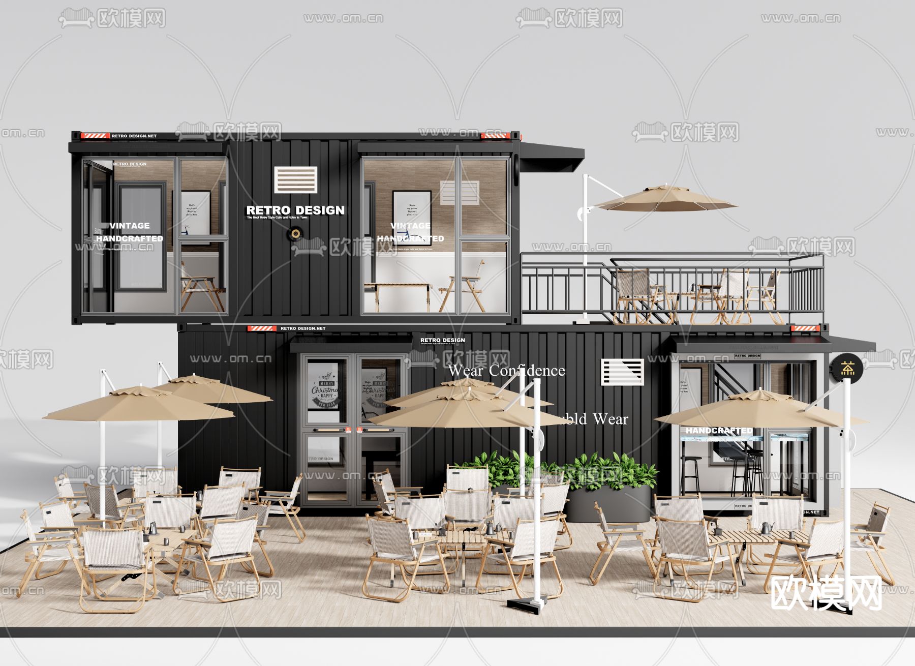 现代集装箱咖啡店su模型下载（渲染图1）