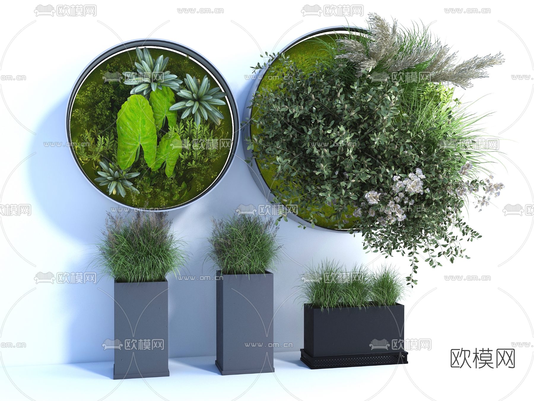 现代绿植植物墙盆栽3d模型下载