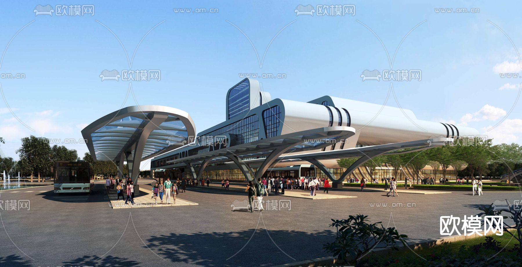 现代车站道路景观psd下载