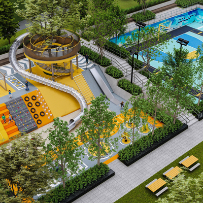  现代儿童游乐区su模型 