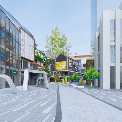  现代商业广场商业街su模型 