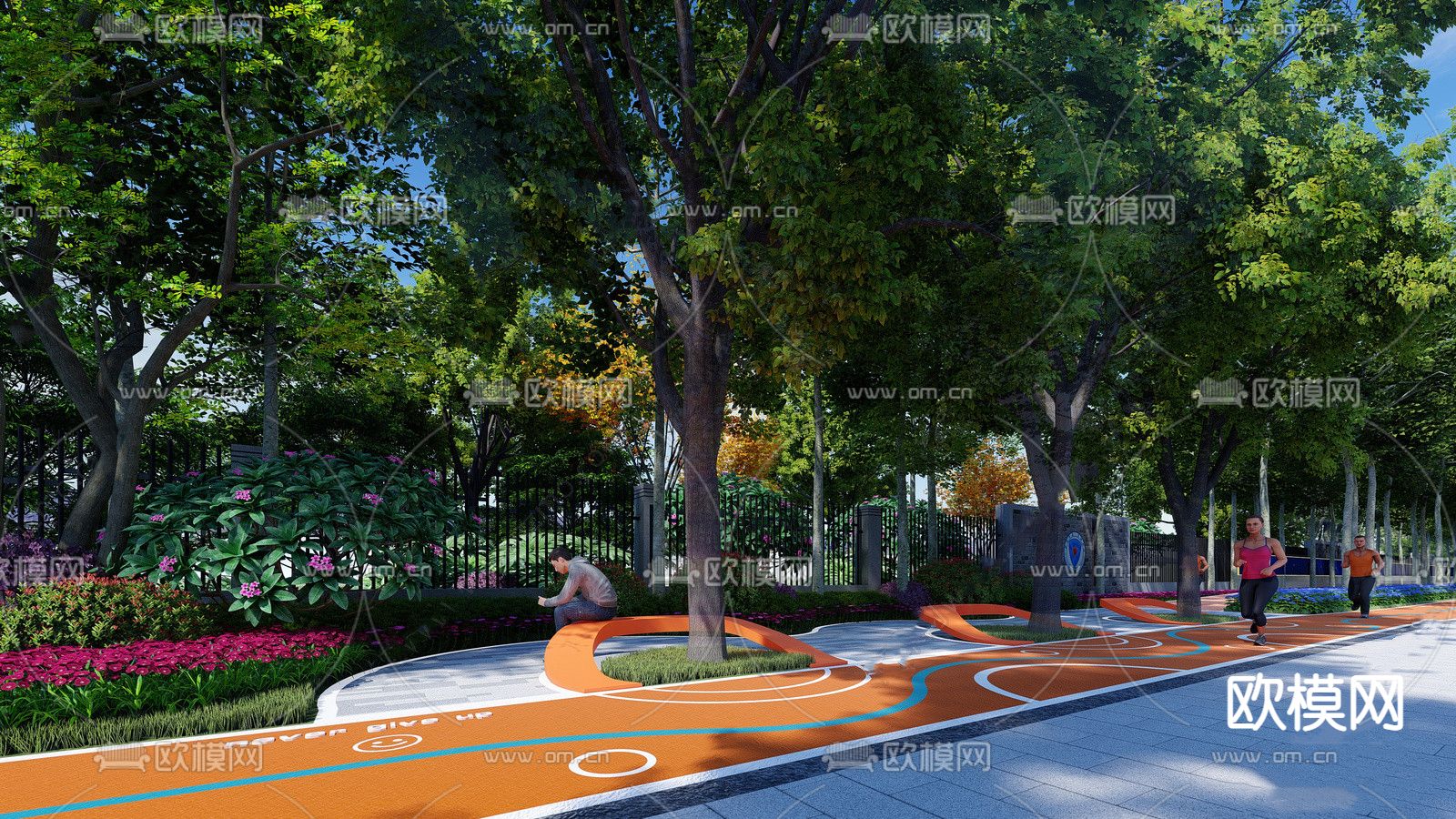 现代户外树池坐凳su模型下载（渲染图1）