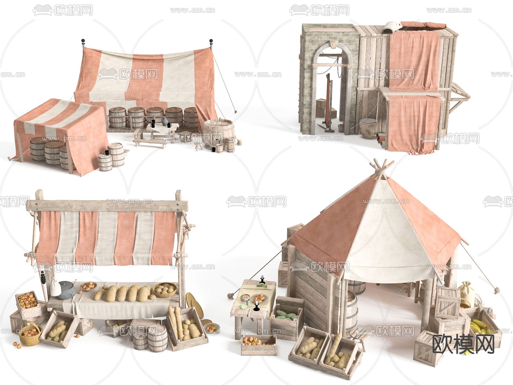 中式传统集市摊位su模型下载（渲染图1）