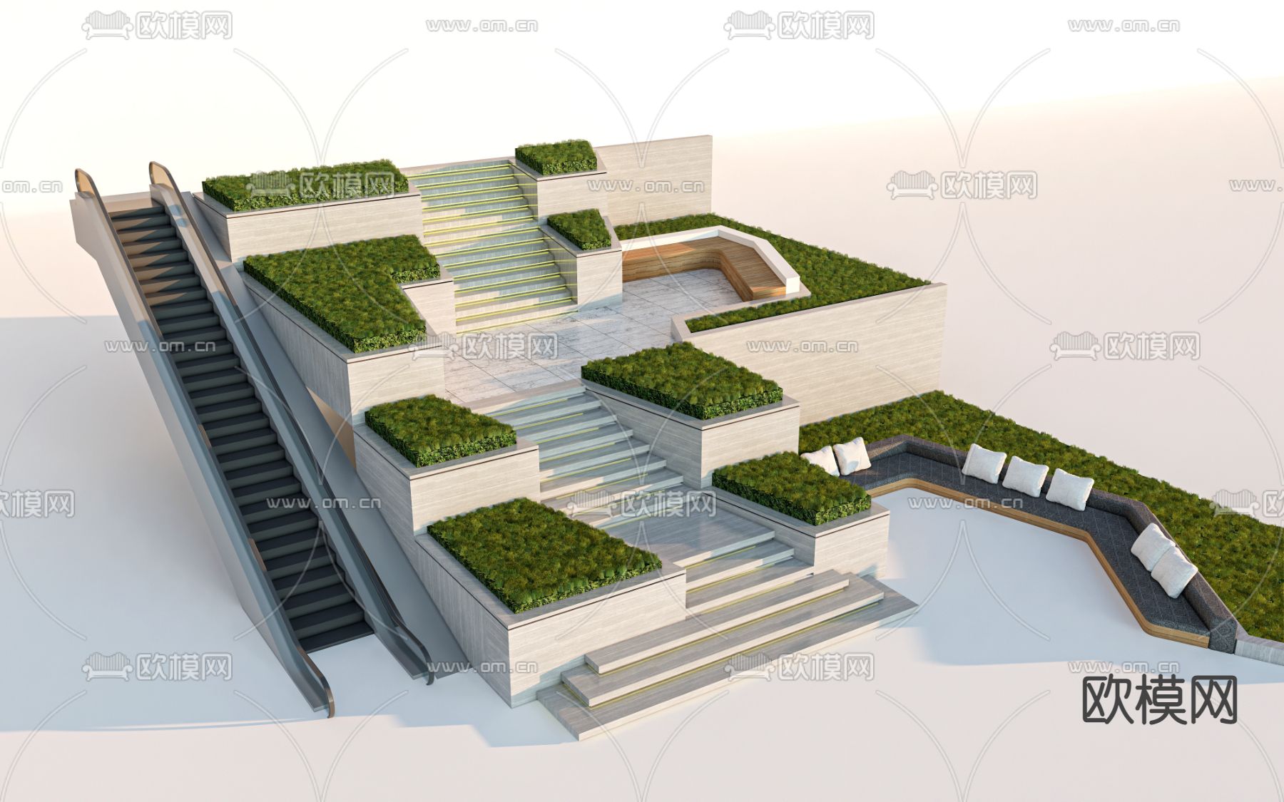 现代山地公园台阶su模型下载_ID12046549_sketchup模型下载-欧模网