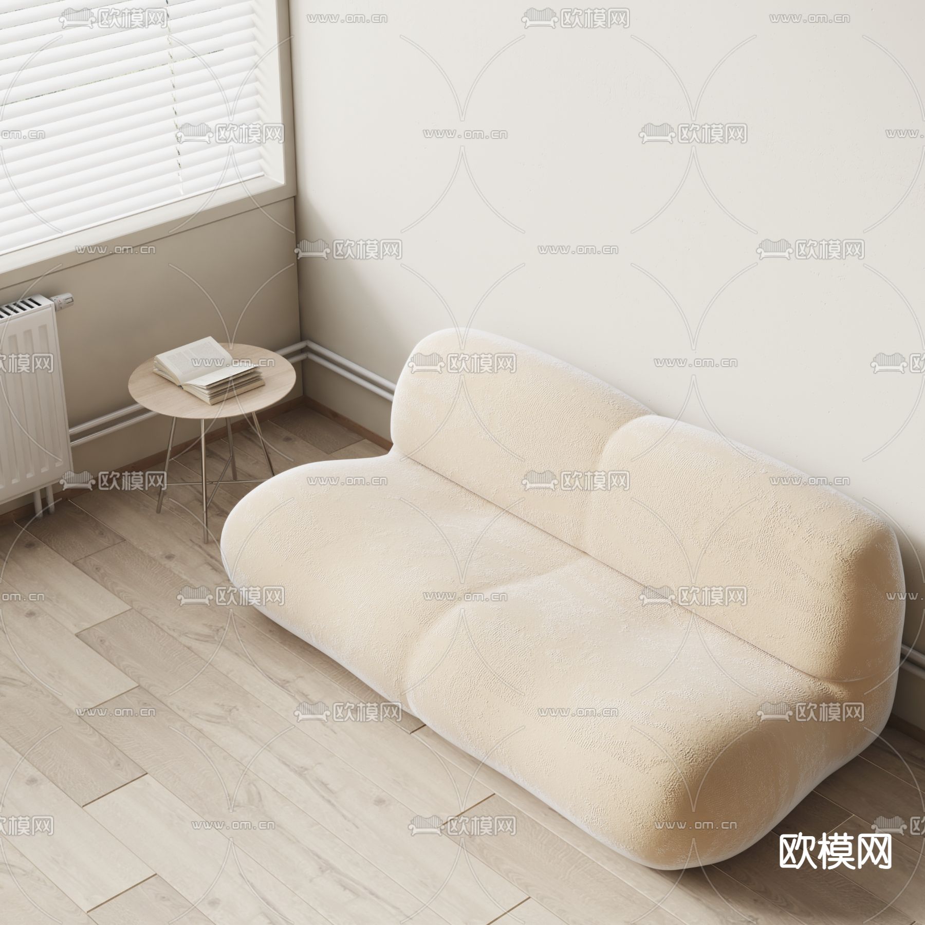 现代米黄色布艺双人沙发3d模型
