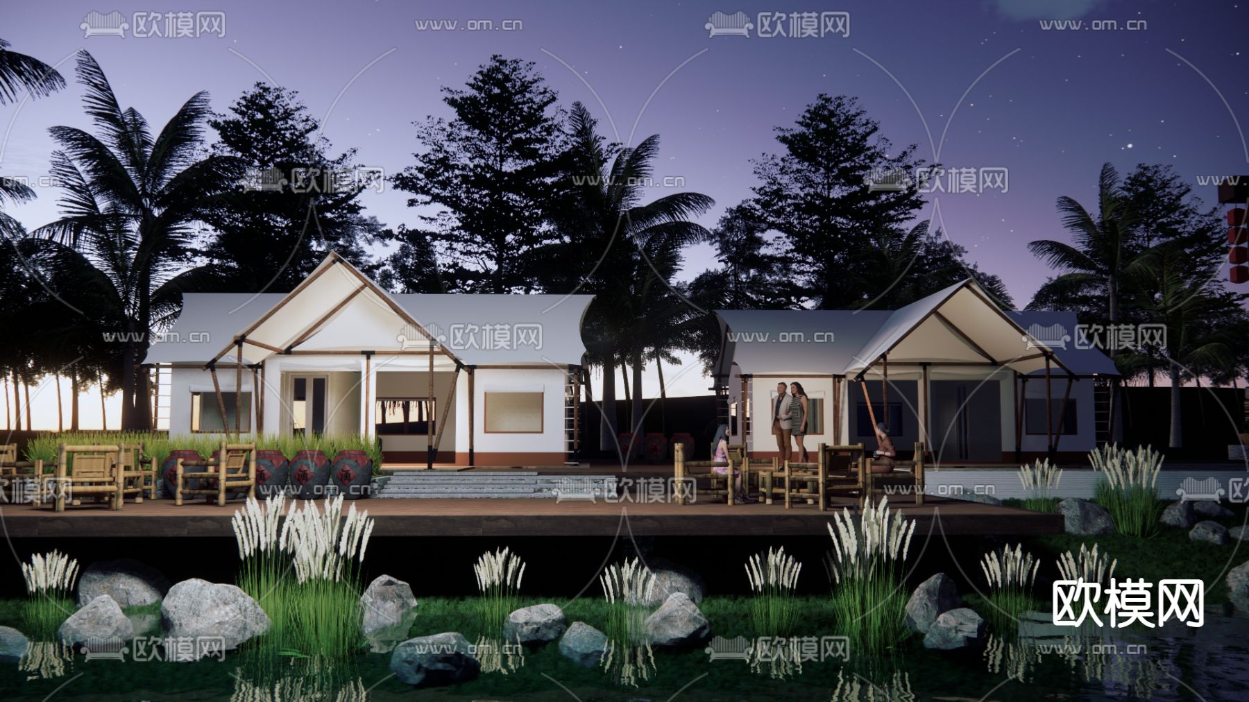 现代露营公园星空营地帐篷su模型下载（渲染图2）