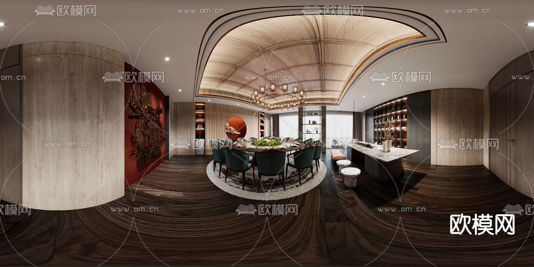 新中式轻奢酒店餐厅包房vr全景3d模型下载_ID12041096_3dmax免费模型-欧模网